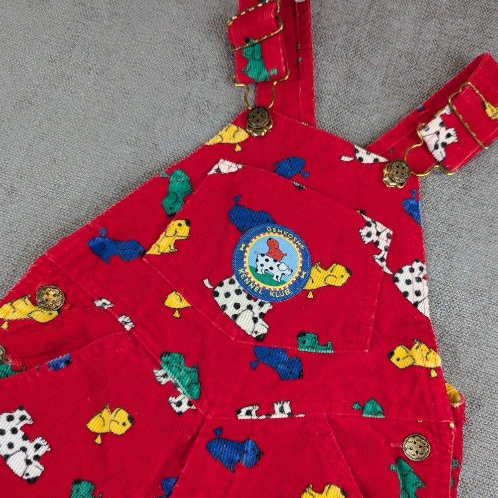 OshKosh B'gosh Overalls Toddler 4T Red Corduroy Kennel Klub Puppy Print Vintage